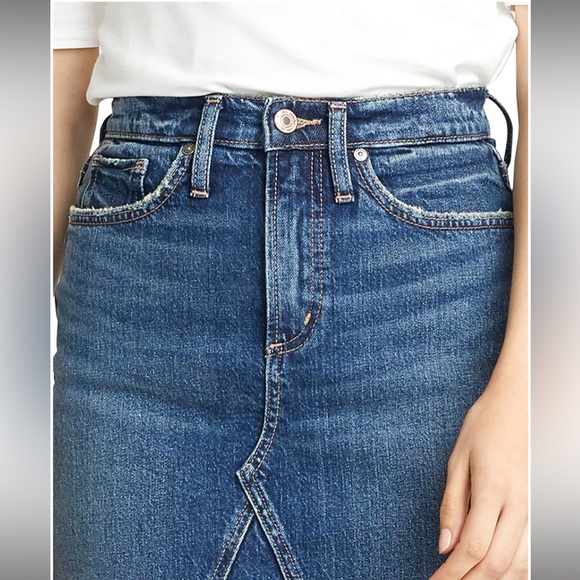 SILVER JEANS CO. Indigo Blue High Rise Raw Hem Frisco Mini Skirt - Picture 3 of 10